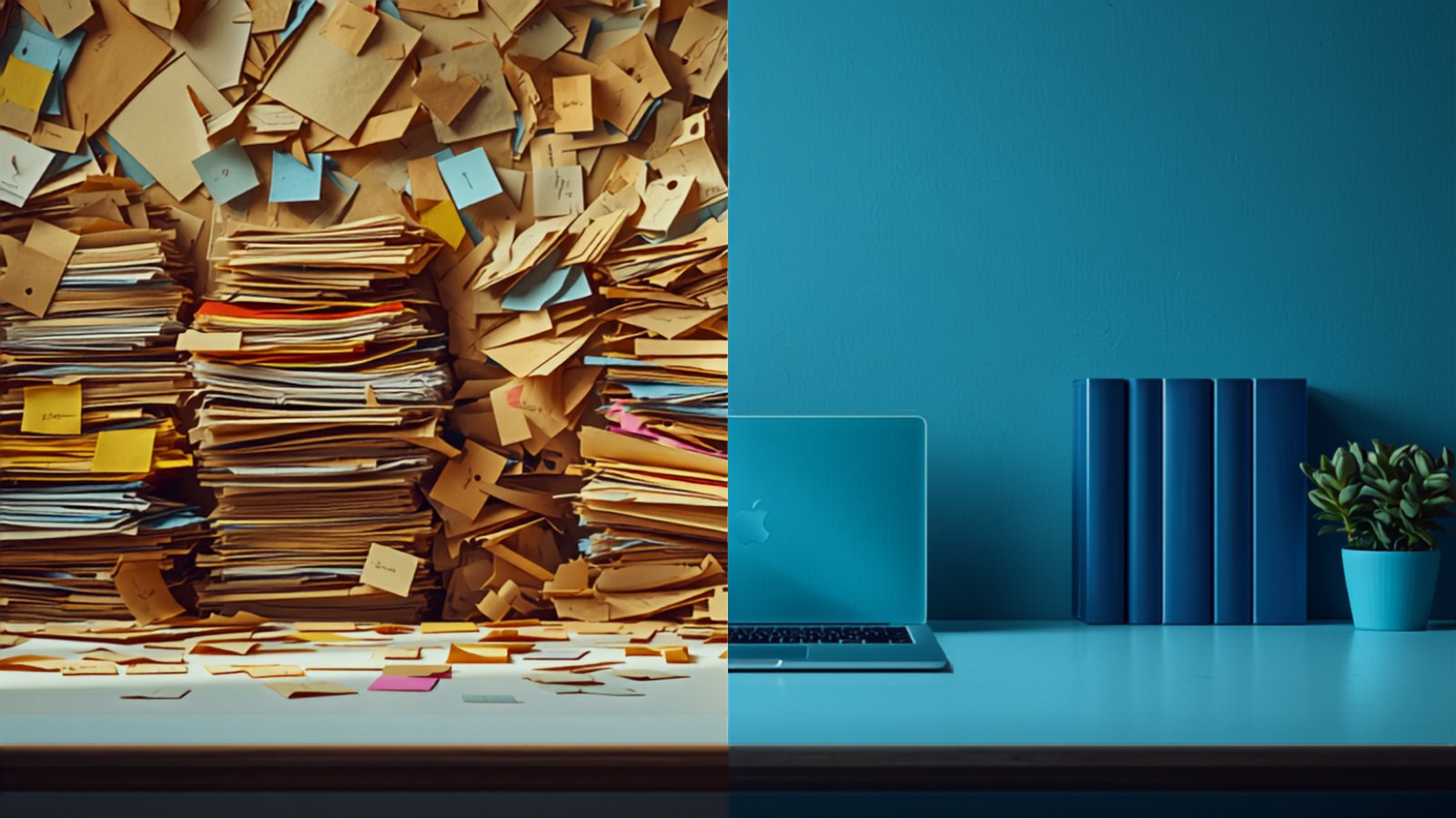 Avant / après : du bureau encombré au dossier organisé