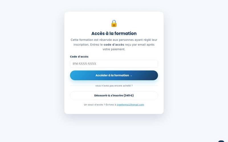 Accès sécurisé à une formation en ligne par code