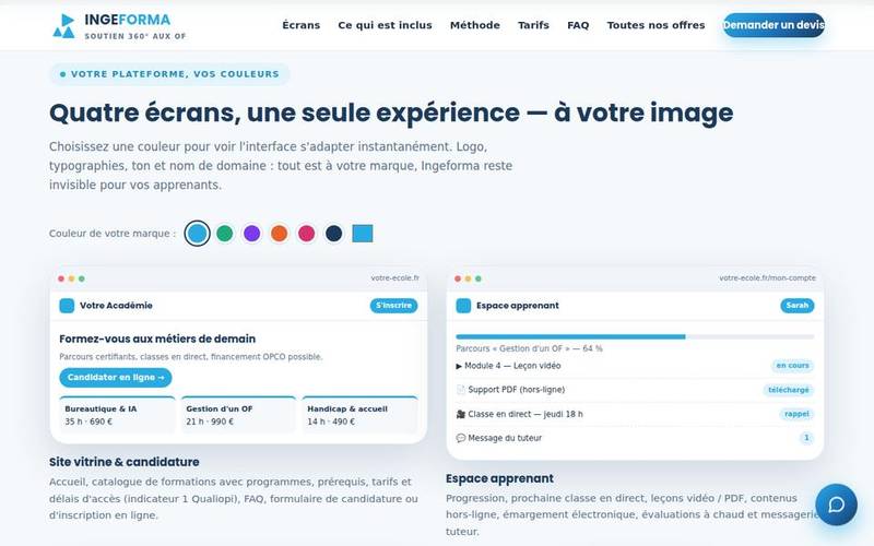 Maquettes de plateforme e-learning aux couleurs du client