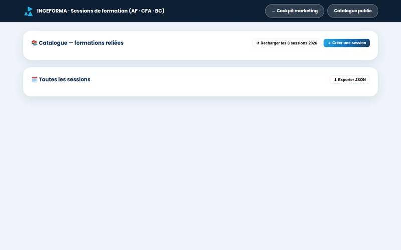 Espace de gestion des sessions de formation (SaaS)